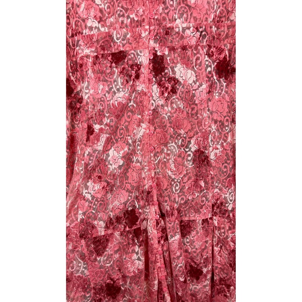Chico's Floral Lace Maxi Dress Women's 1X Pink Excellent Tiered Puff Sleeve - Picture 4 of 10